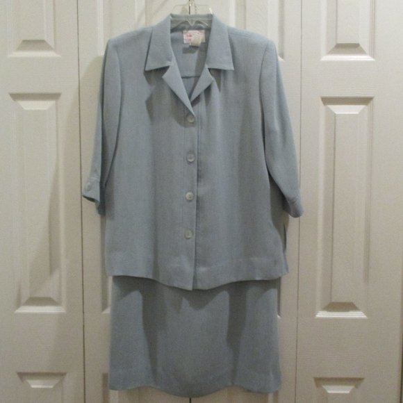 Henry Lee Lightweight Midi Skirt Blouse Set sz 14 Petite Pale Blue - Picture 9 of 10
